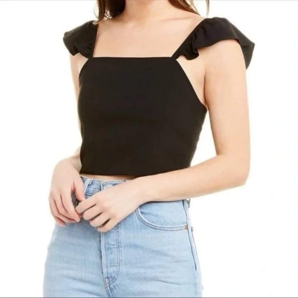 Alice + Olivia Celestia Flutter sleeve crop top Ruffle Sleeveless black size 6 - Picture 7 of 7